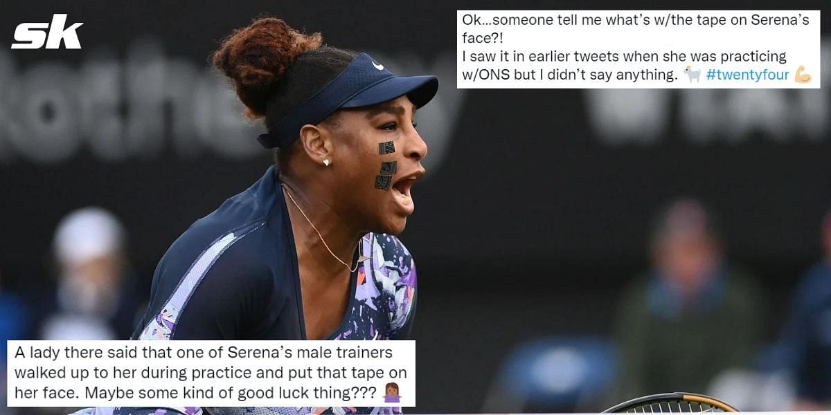 Tennis fans speculated over the tape on Serena Williams&#039; face during her match at Eastbourne