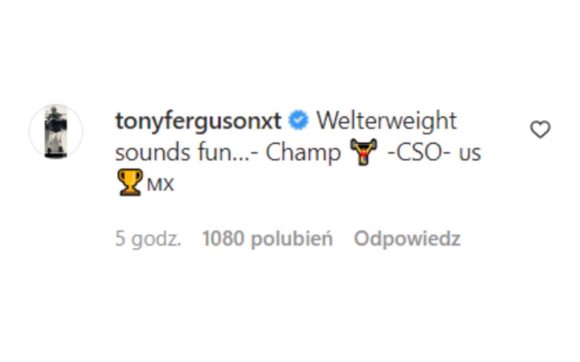 Tony Ferguson&#039;s comment on MMA Fighting&#039;s Instagram post