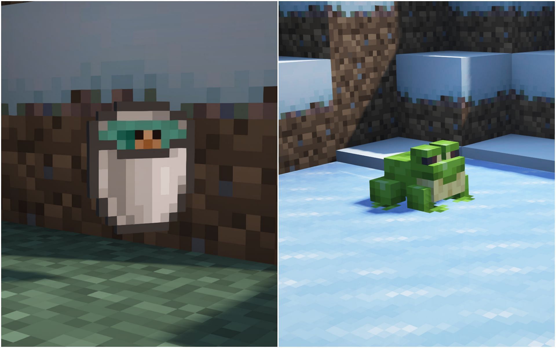Baby mobs can be picked up in a bucket, and the rare green frog can be grown (Image via Mojang)