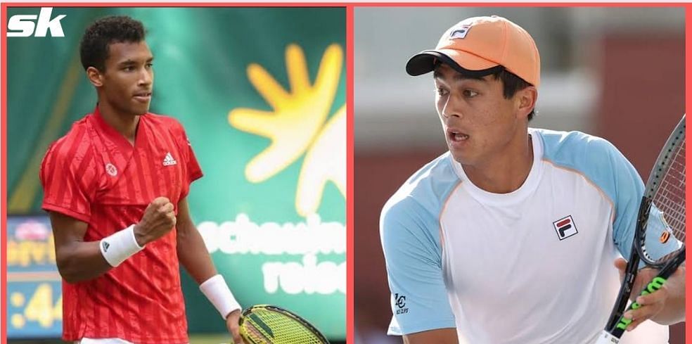 Felix Auger-Aliassime (L) will take on Mackenzie McDonald in the second round of the Halle Open
