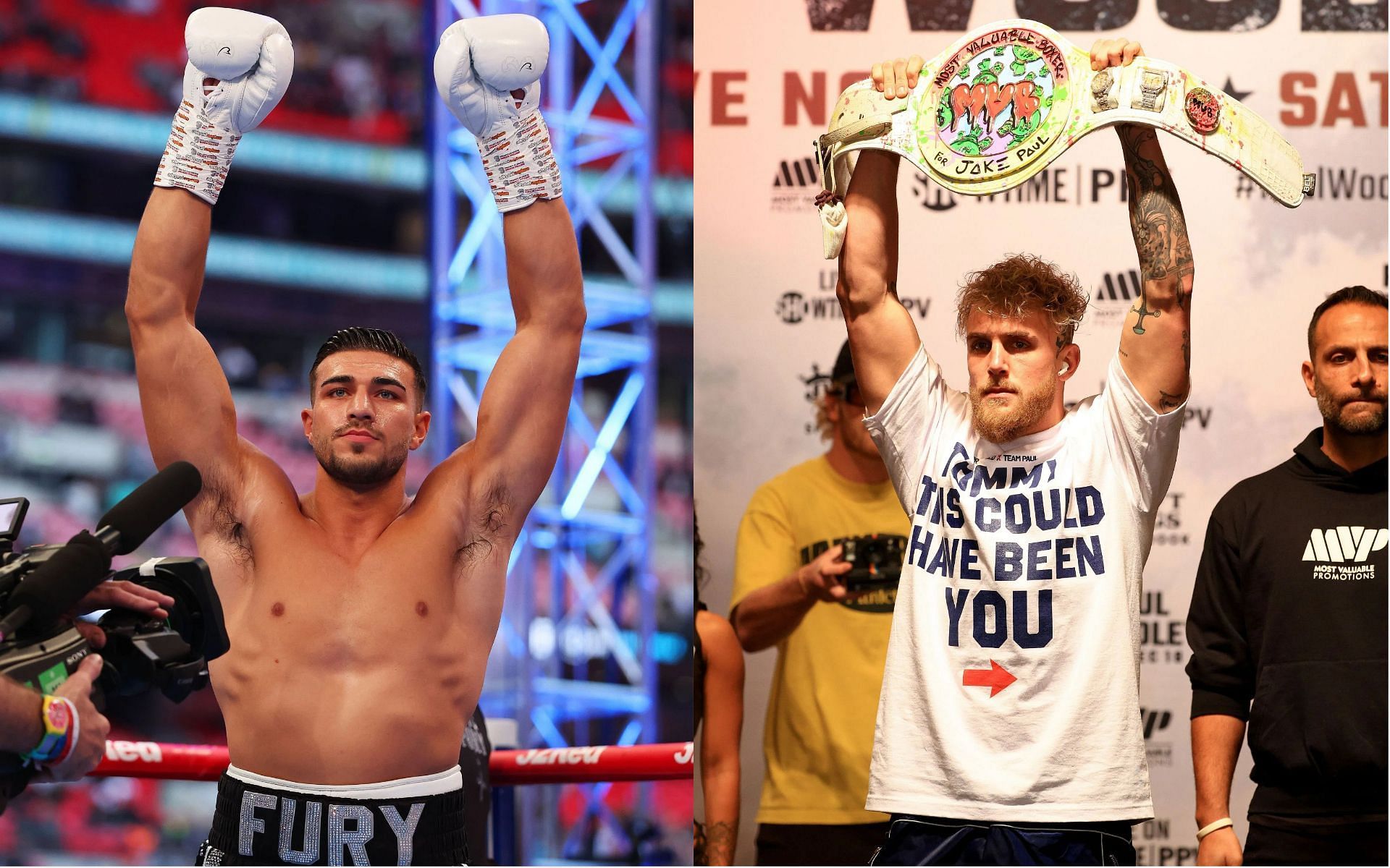 Tommy Fury (L) has responded to Jake Paul&#039;s (R) claim that he turned down a fight for August.