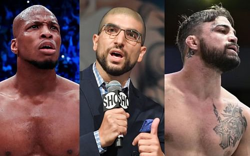 Michael 'Venom' Page (left), Ariel Helwani (center), and Mike Perry (right) [Images courtesy Getty and @platinummikeperry on Instagram]