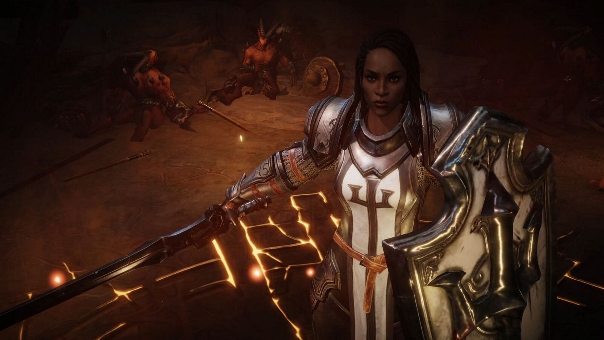 Diablo Immortal&#039;s Crusader will have waves of foes breaking their bones upon the Crusader&#039;s armor (Image via Activision Blizzard)