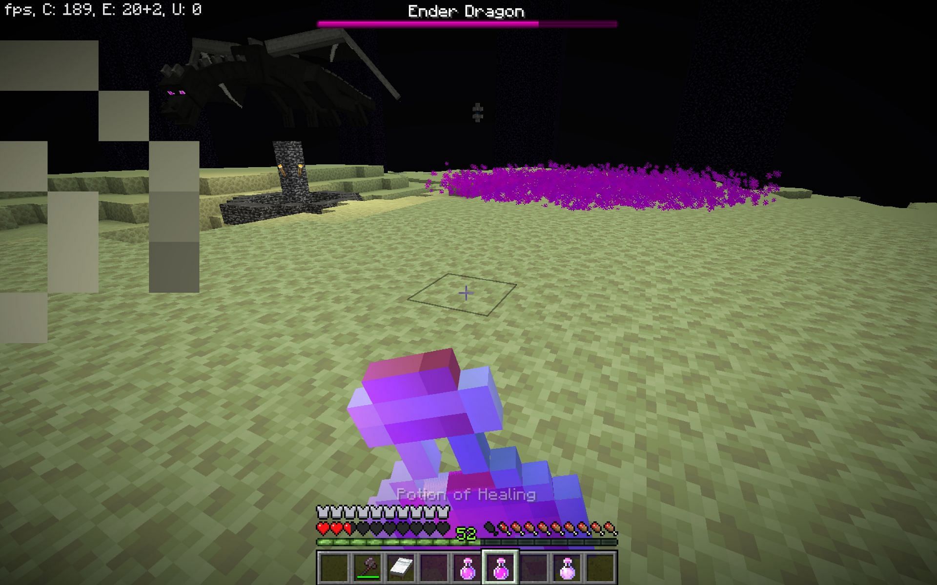 Dragon&#039;s breath in purple particles (Image via Minecraft 1.19)