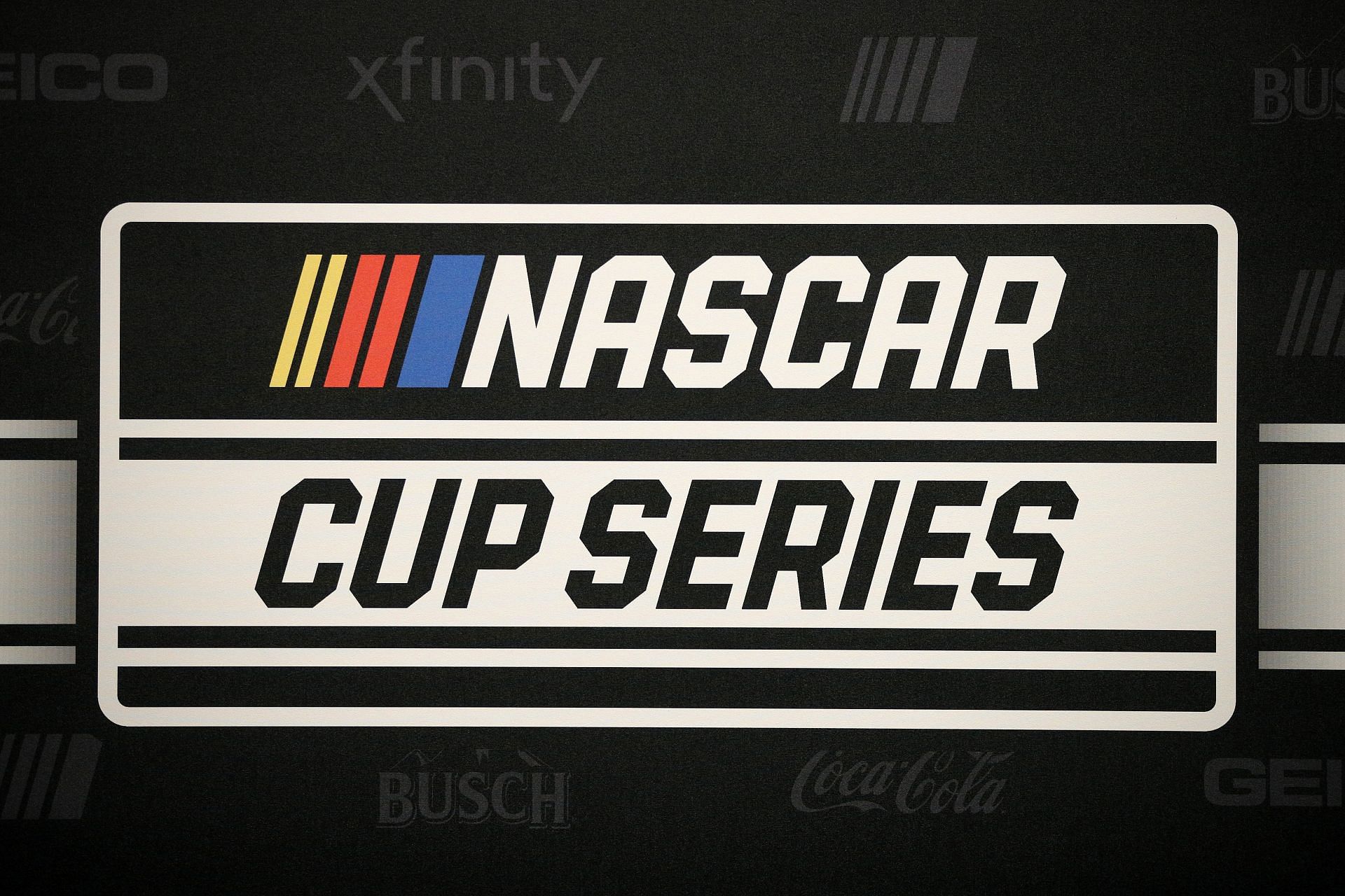 A view of the new NASCAR Cup Series logo with Premier Partners Busch Beer, Coca-Cola, GEICO and Xfinity (Photo by Chris Graythen/Getty Images)