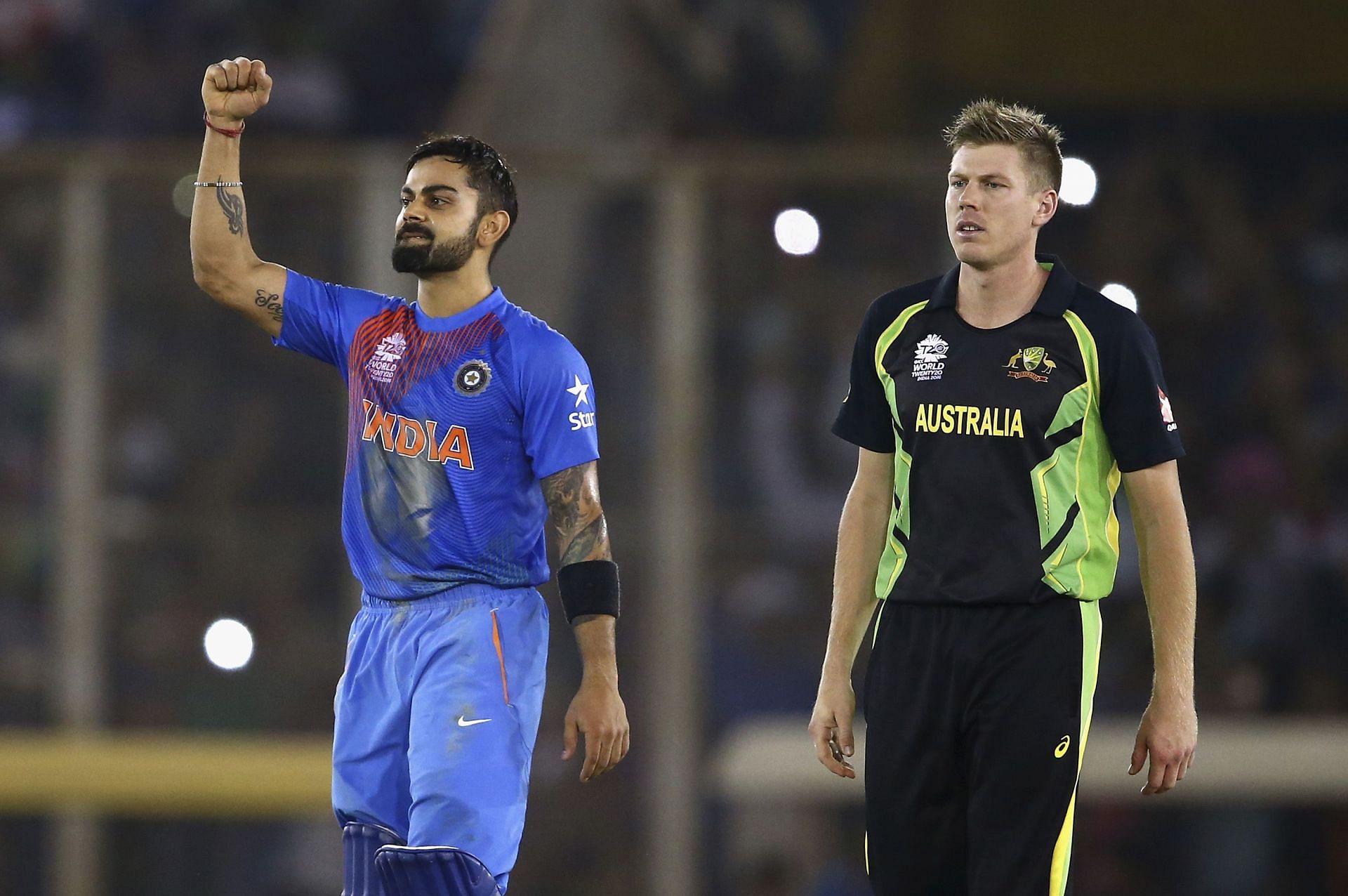 Guess the winner! Virat Kohli (left) and James Faulkner. Pic: Getty Images