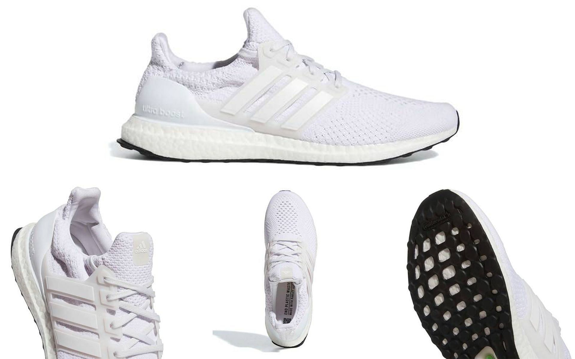 A closer at the upcoming Adidas UltraBOOST DNA 5.0 Cloud White shoes (Image via Sportskeeda)