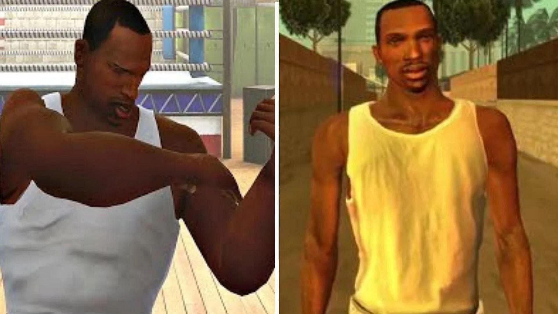 CJ in GTA San Andreas with different physiques (Image via Sportskeeda)