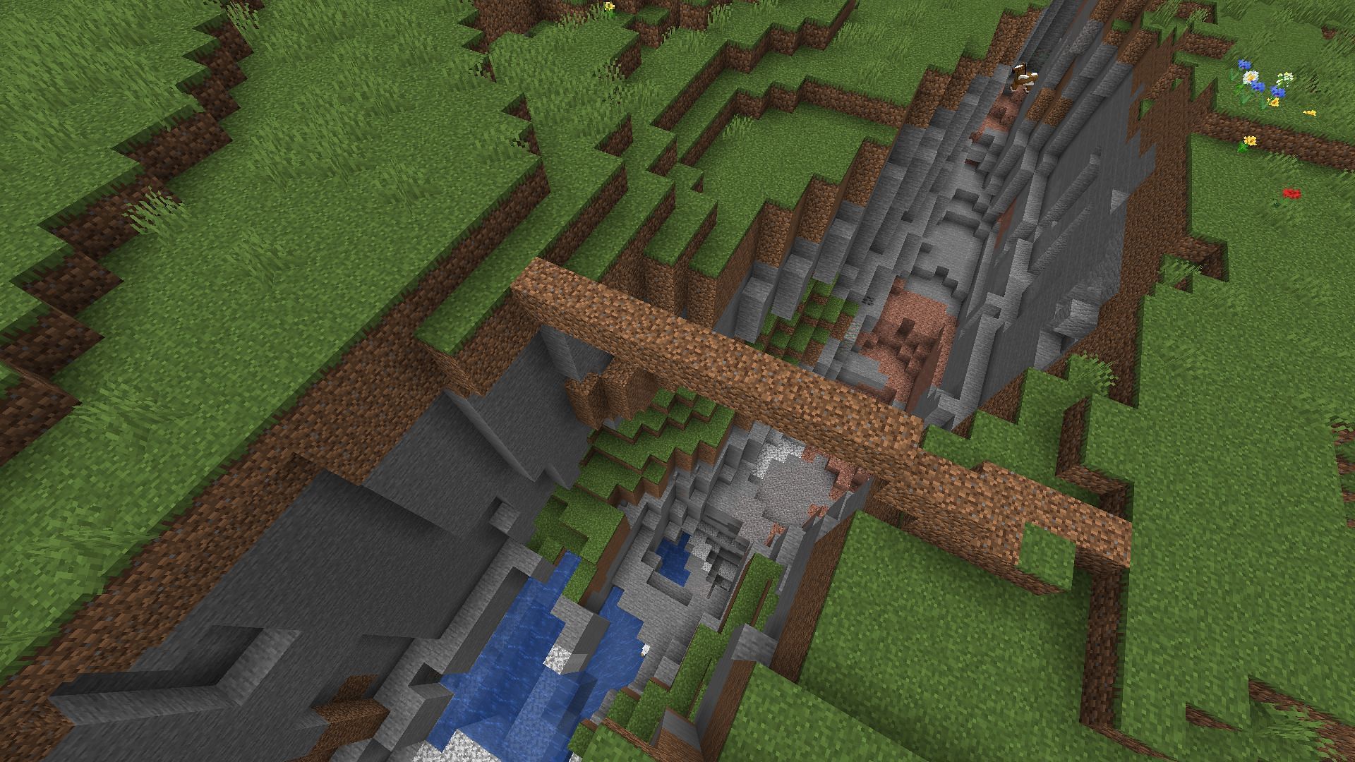 An example of a dangerous bridge over a ravine (Image via Minecraft)