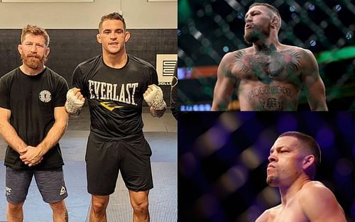 Mike Brown and Dustin Poirier (left), Conor McGregor (top right), and Nate Diaz (bottom right) [Images courtesy of @mikebrownmma and Getty]