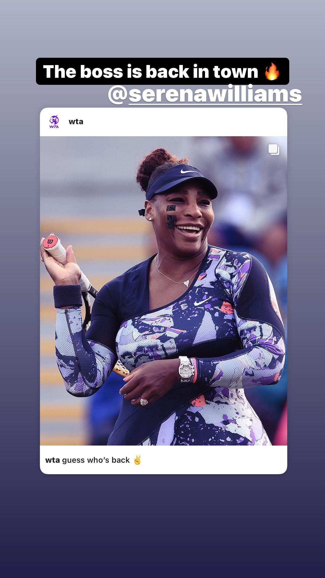 Serena Williams during her comeback match in Eastbourne