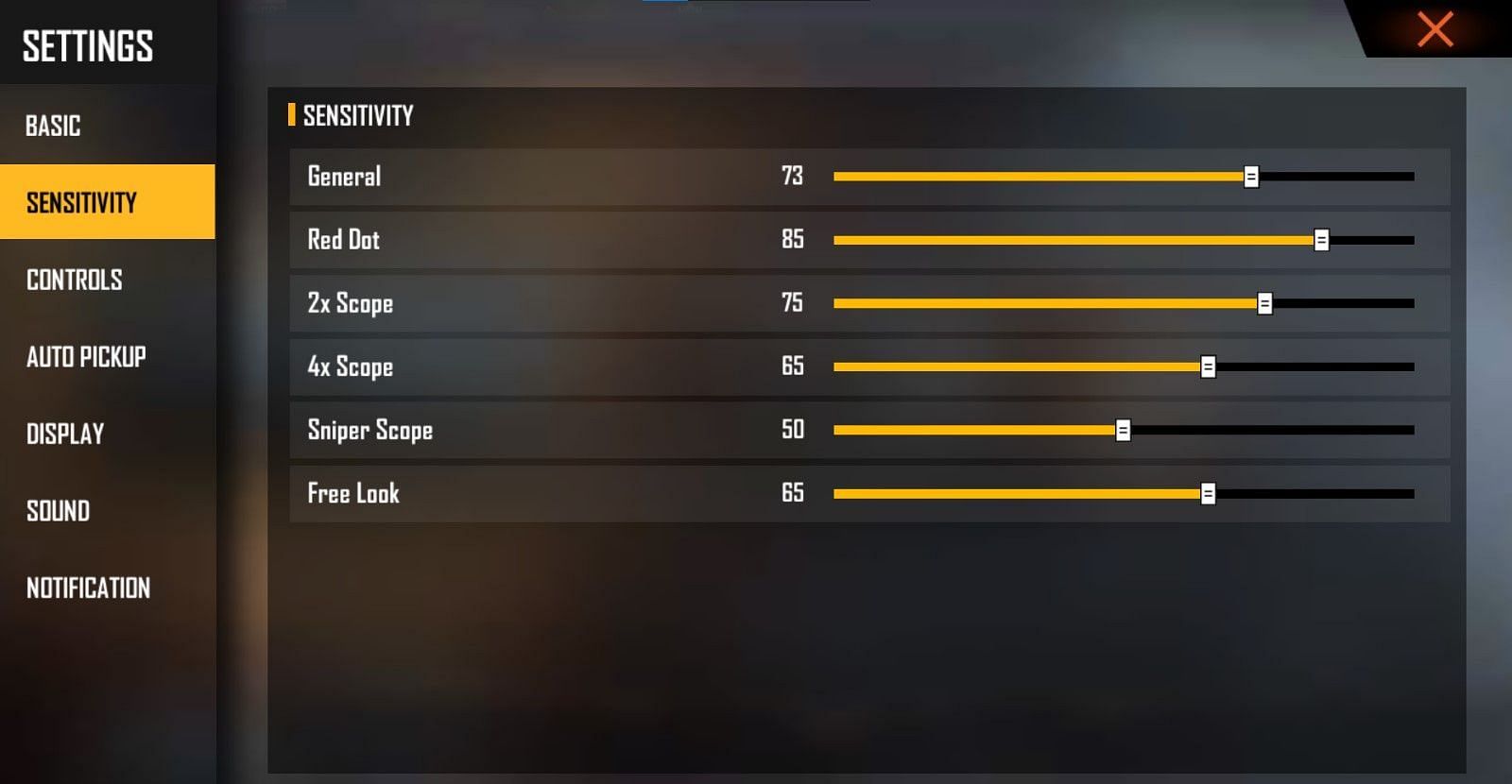 Sensitivity settings template for mid-end devices (Image via Garena)