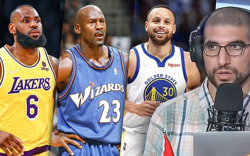 (L-R) LeBron James, Michael Jordan, Stephen Curry, and Ariel Helwani [Helwani image via mmafightingonsbn on YouTube, other images via Getty]