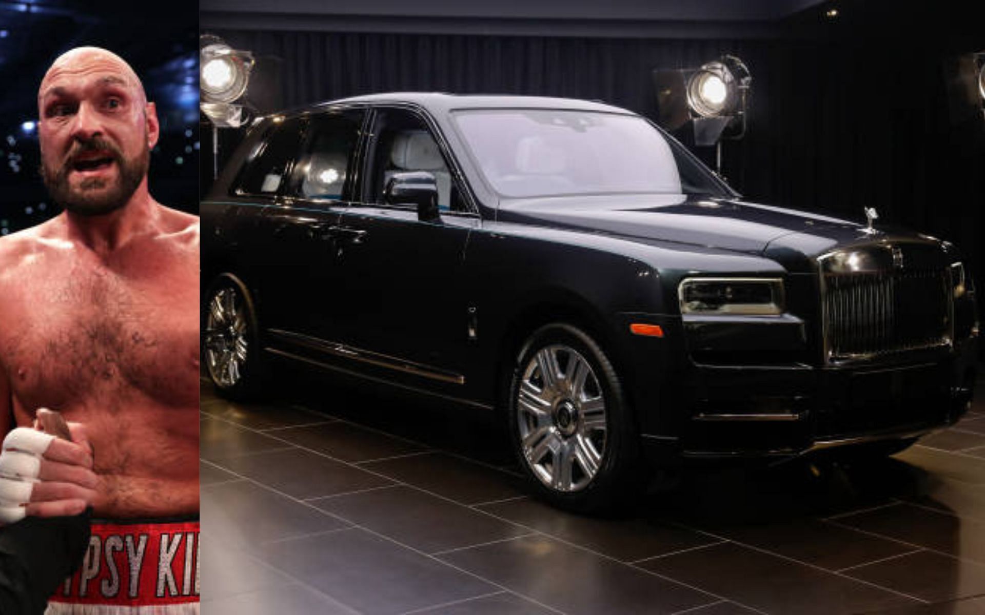 Tyson Fury (left) and a Rolls-Royce Cullinan (right) (Image credits Getty)