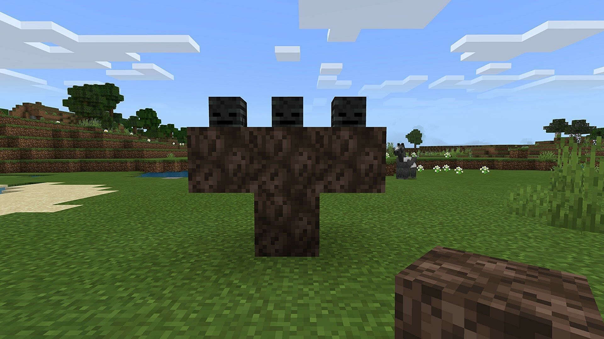 The T- formation needed to create a Wither (Image via Minecraft)