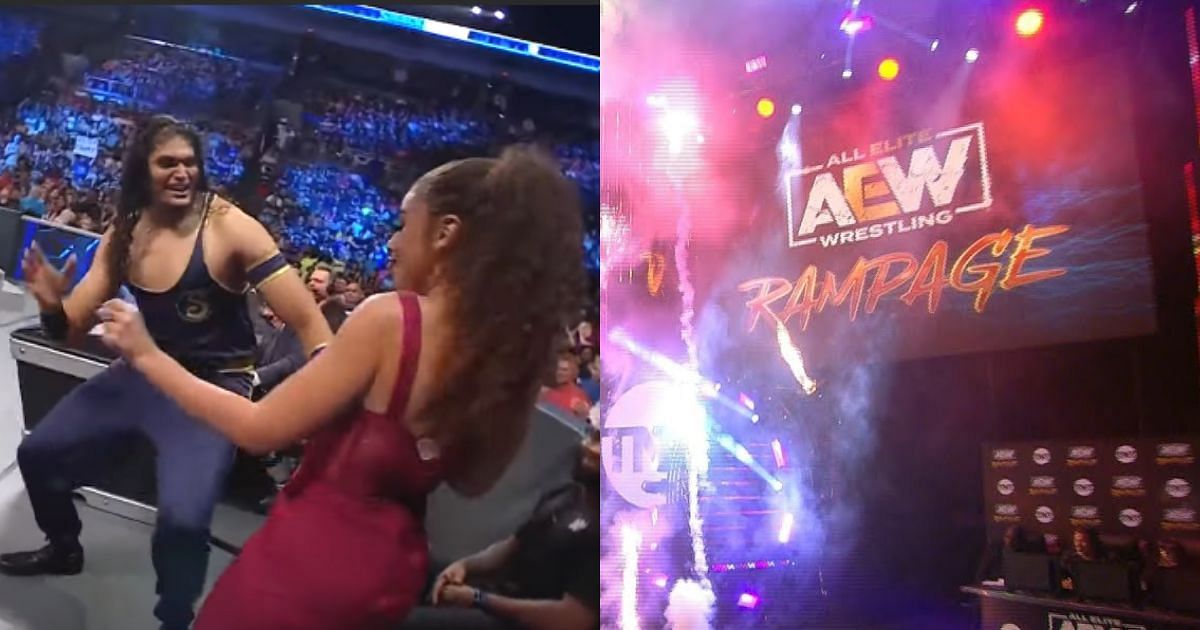 Shanky dancing with Samantha Irvin and AEW&#039;s Rampage stage.