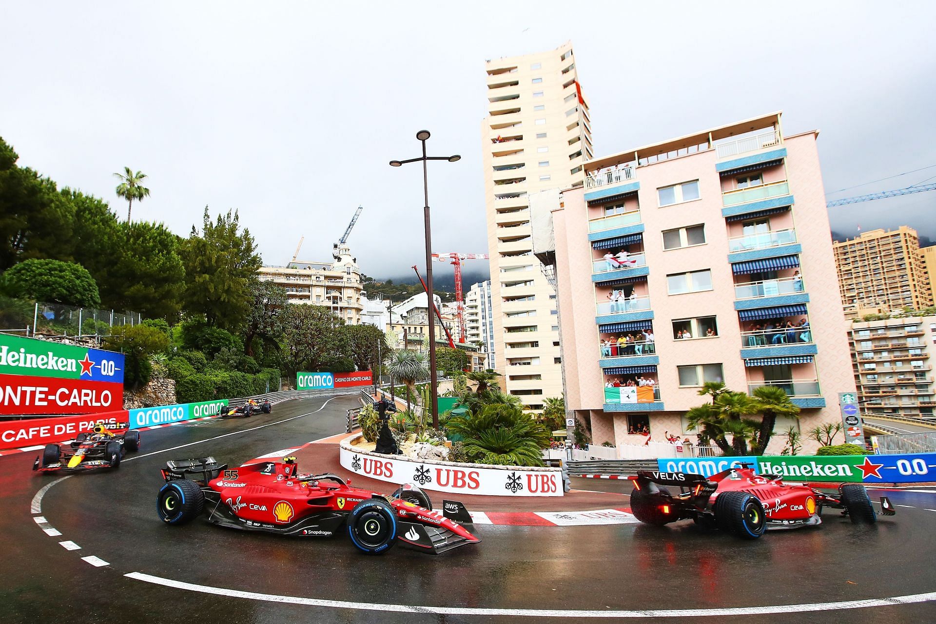 Ferrari&#039;s Charles Leclerc leads his teammate Carlos Sainz at the 2022 F1 Monaco GP