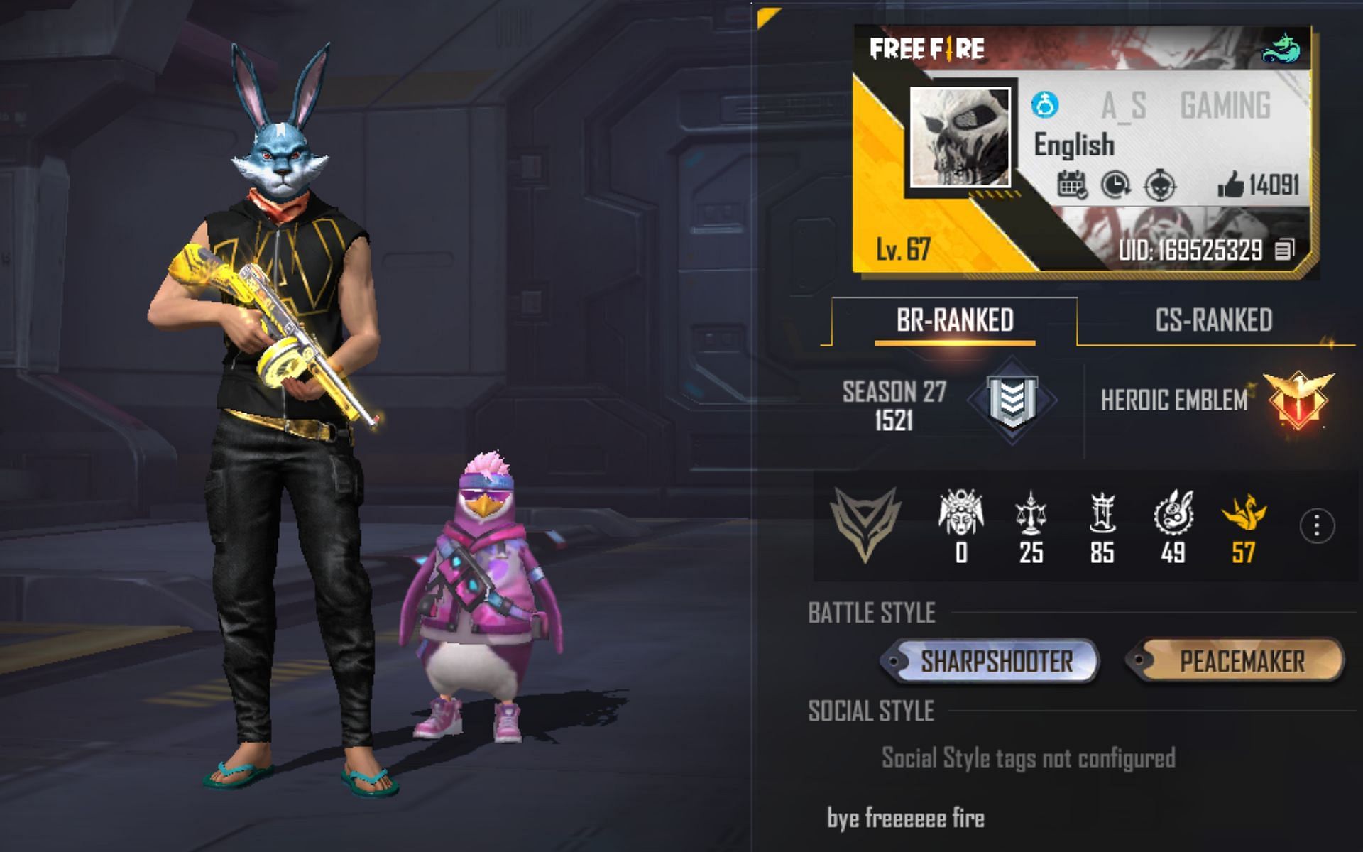 AS Gaming&#039;s Free Fire MAX ID (Image via Garena)