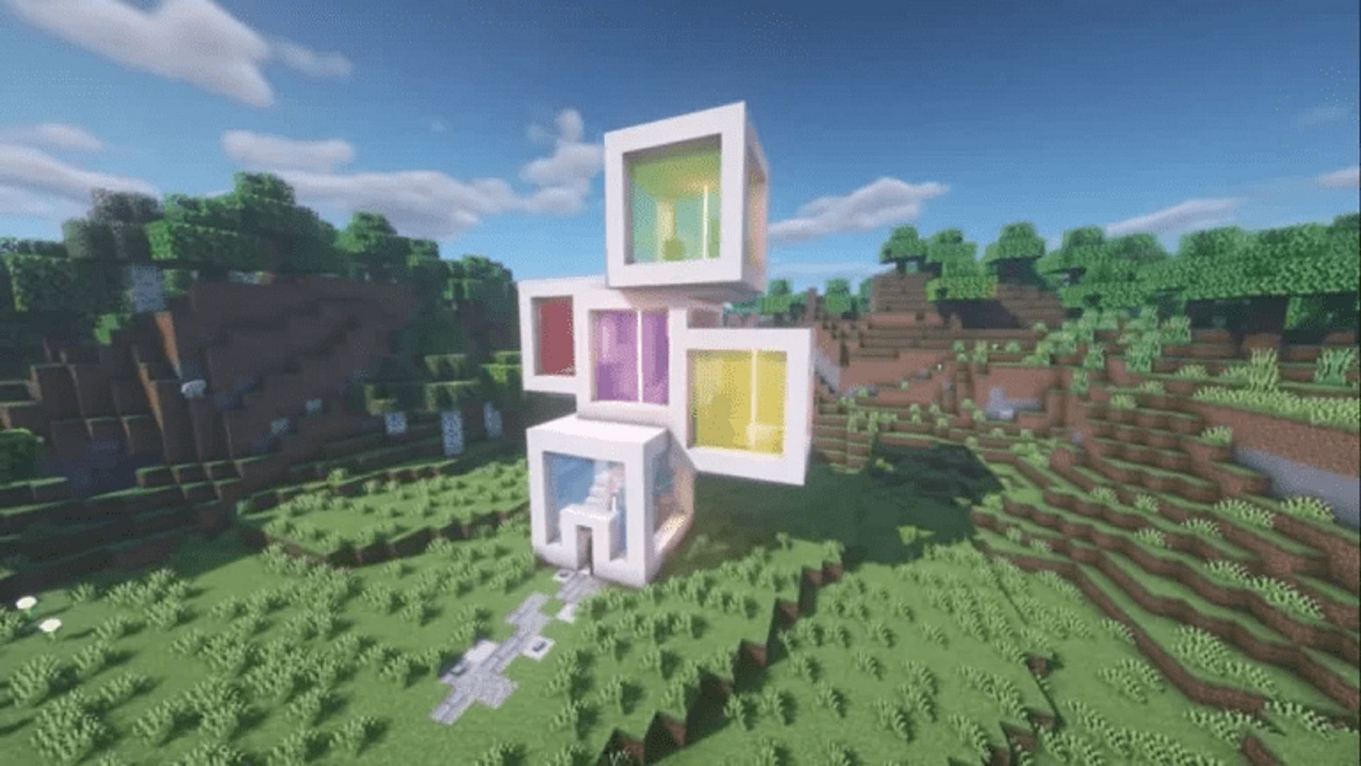 This post-modern build plays beautifully with shapes and angles (Image via Minecraft Therapy/YouTube)