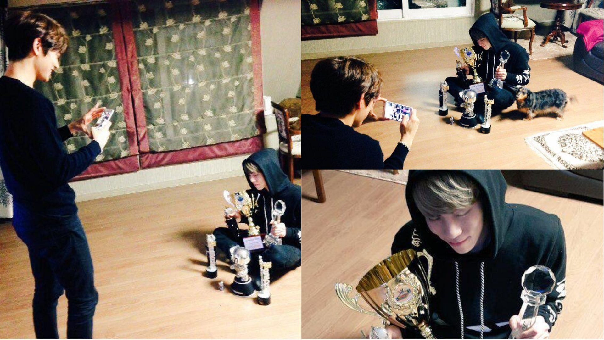 SHINee&#039;s Minho, proudly taking photos of member Jonghyun, like a dad. (Images via @lolongerusingz/ Twitter)