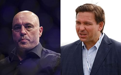 Joe Rogan (left), Ron DeSantis (right)