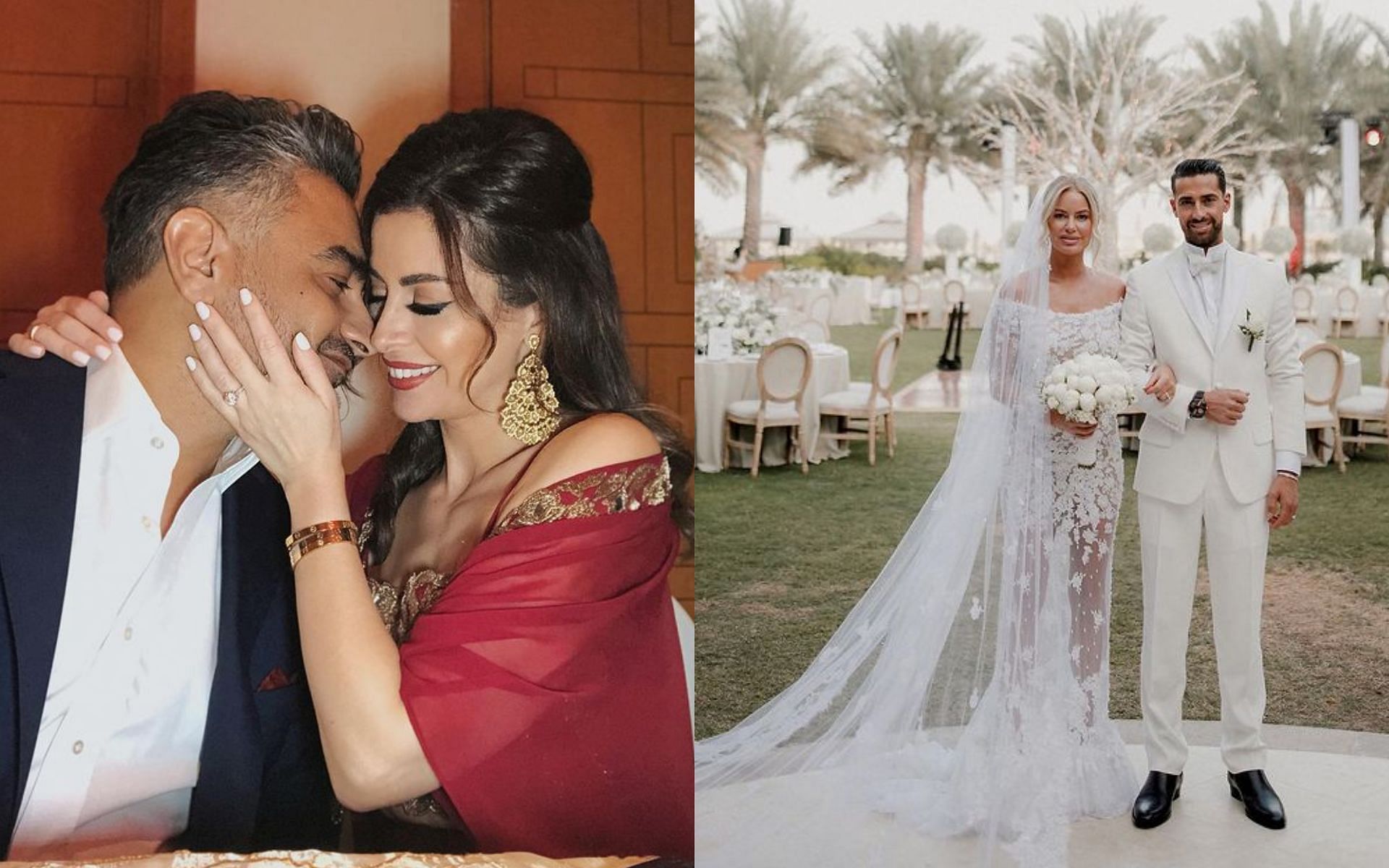 The Real Housewives of Dubai&#039;s cast with their husbands: Nina Ali and Munaf Ali [on the left] and Caroline Stanbury and Sergio Carrallo [on the right] (Images via sergiocarrallo and nina.ali/Instagram)