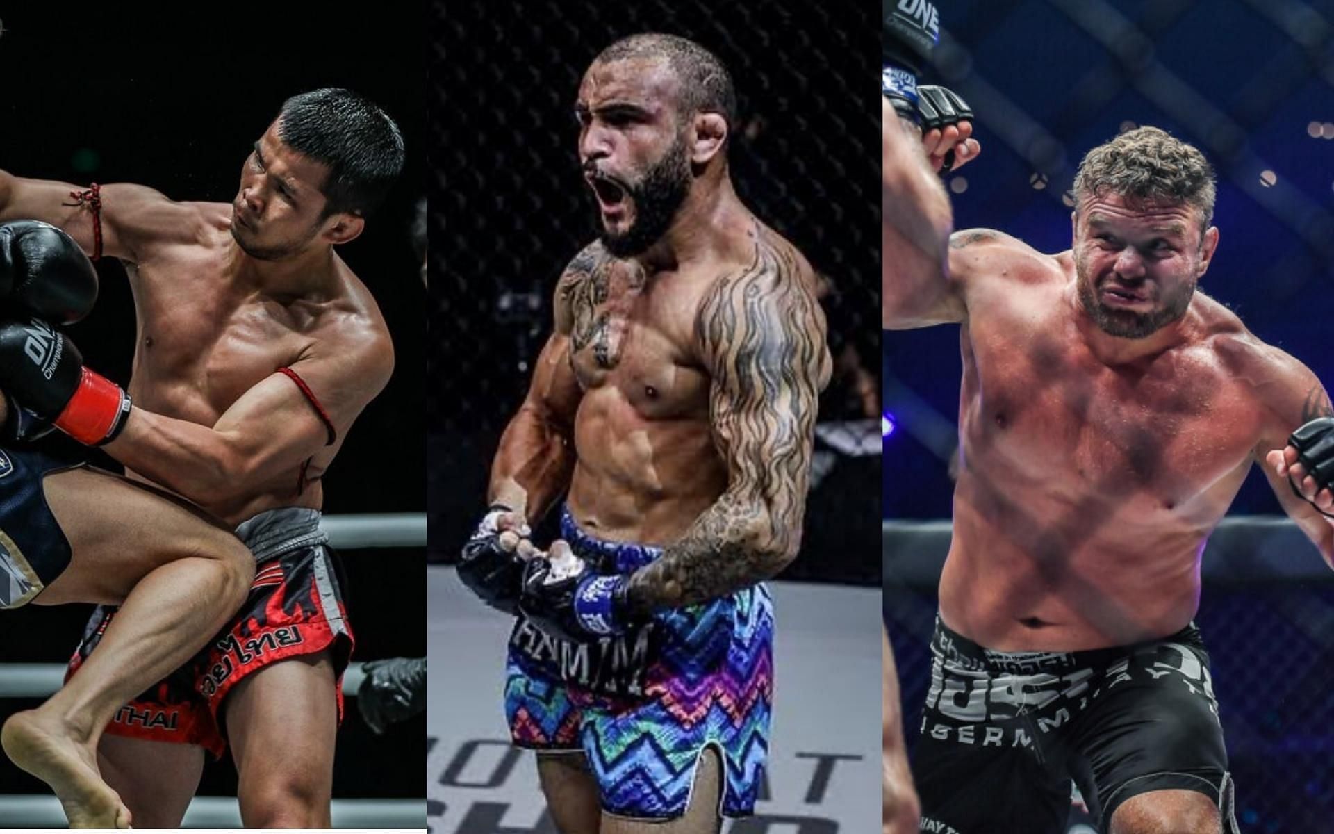 (From left to right) Nong-O Gaiyanghadao, John Lineker and Anatoliy Malykhin. (Images courtesy: ONE Championship, @johnlinekermma on Instagram)