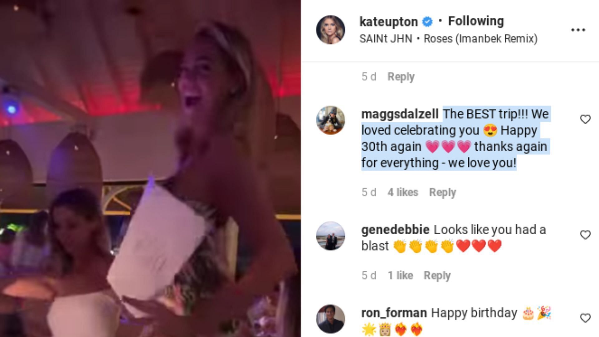 Magi leaves a comment on Kate&#039;s IG Post.