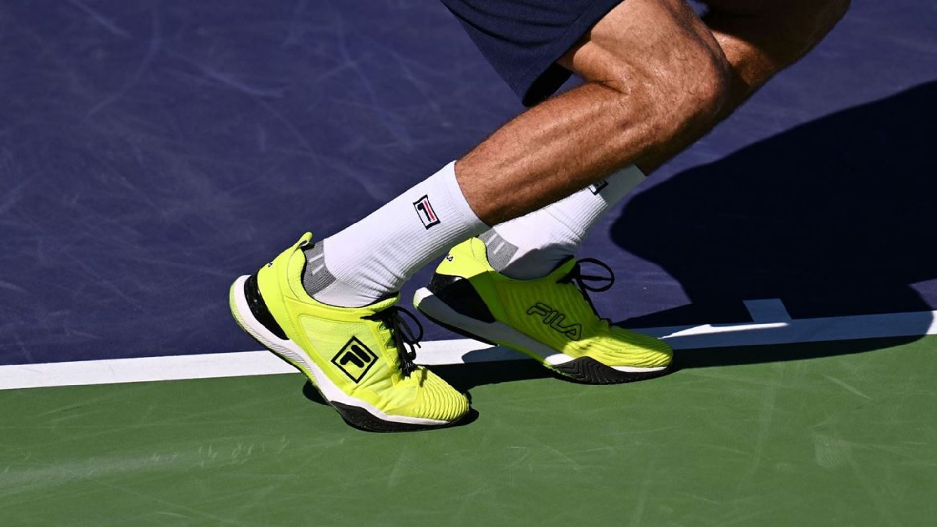 Speedserve Energized Tennis Sneaker on-feet of Reilly Opelka at 2022 BNP Paribas Open (Image via FILA)