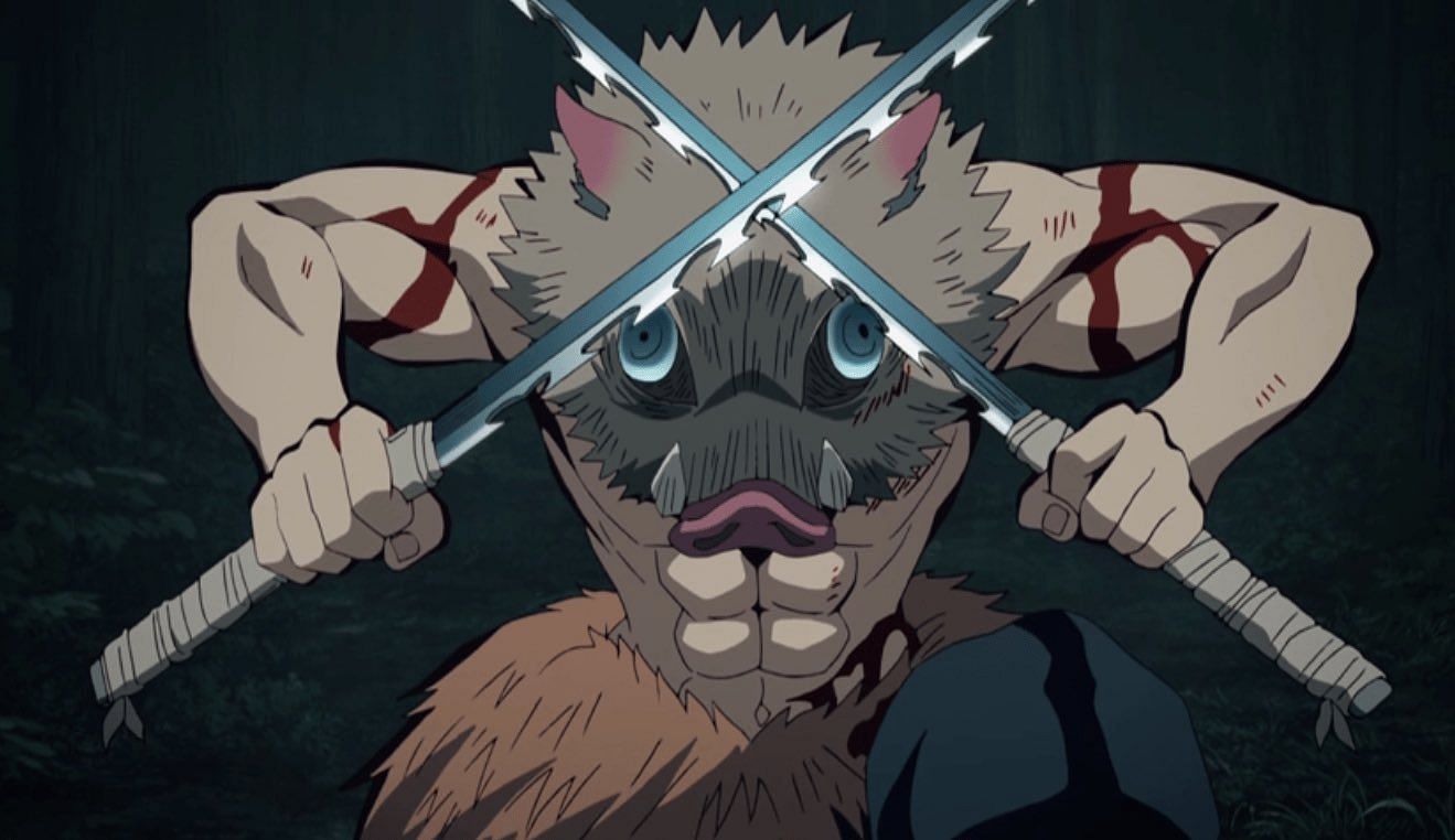 Inosuke with his two Nichirin swords (Image via Ufotable)