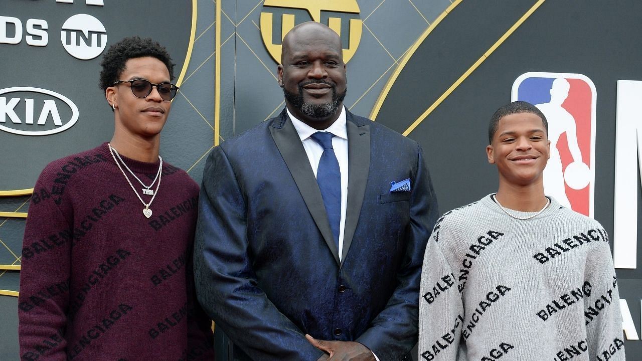 LA Lakers legend Shaquille O&#039;Neal with his sons Shareef O&#039;Neal (left) and Shaqir O&#039;Neal