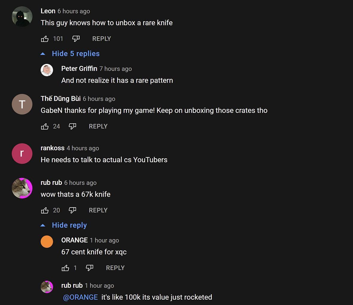 Fans talking about the streamer getting a rare knife in the game (Image via xQc Clips/YouTube)