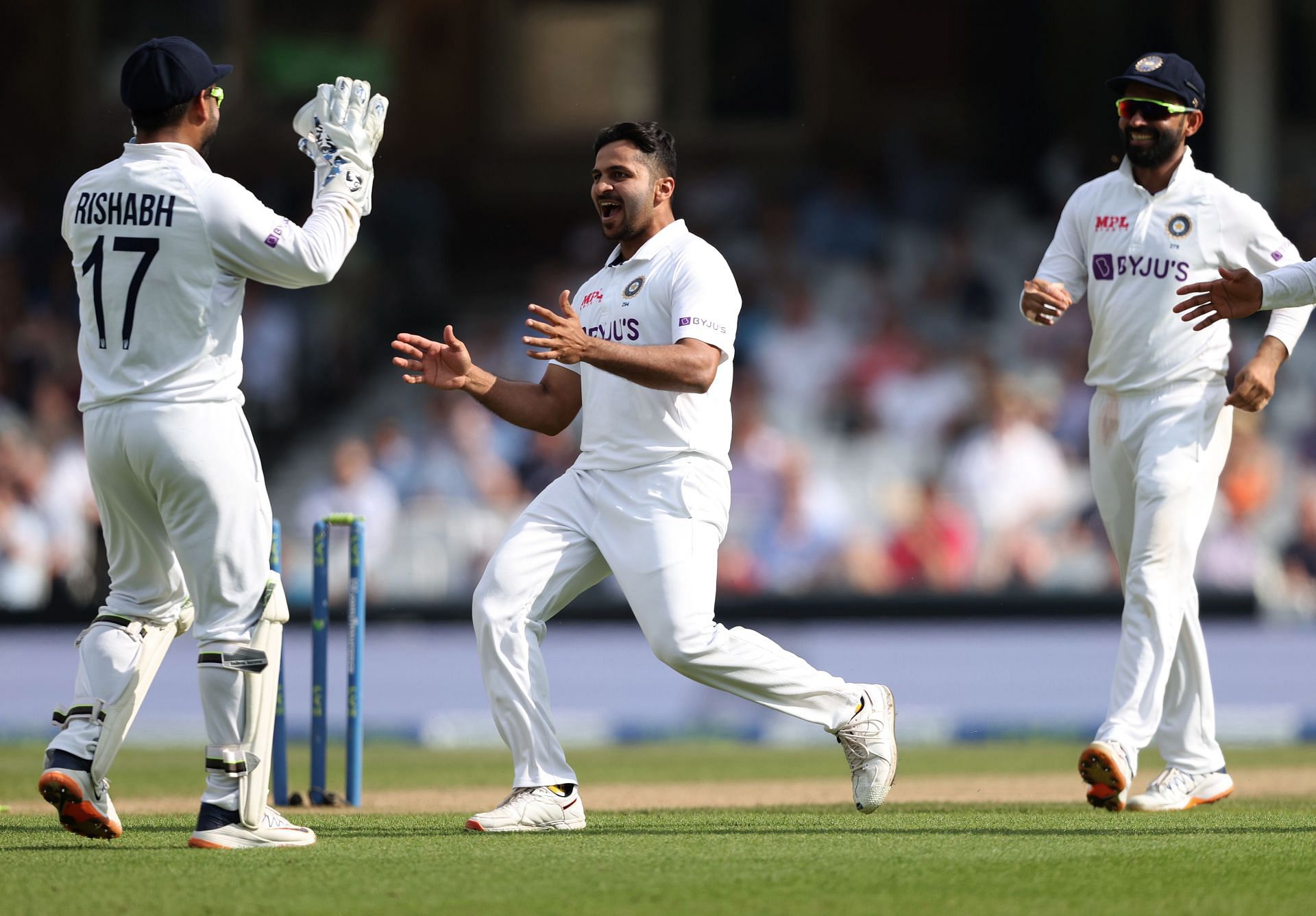 Shardul Thakur celebrates a wicket during The Oval Test. Pic: Getty Images