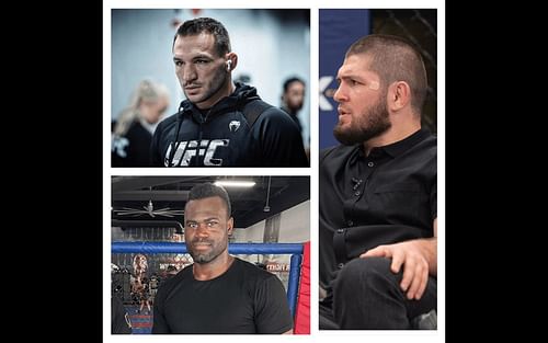 Michael Chandler (top left), Uriah Hall (bottom left), and Khabib Nurmagomedov (right) [images courtesy of @uriahhall, @mikechandlermma, and @khabib_nurmagomedov on Instagram]