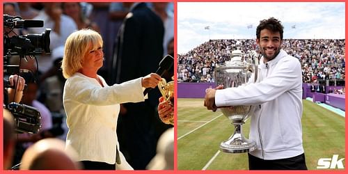 Matteo Berrettini (R) successfully defended his title at the Queen's Club Championships