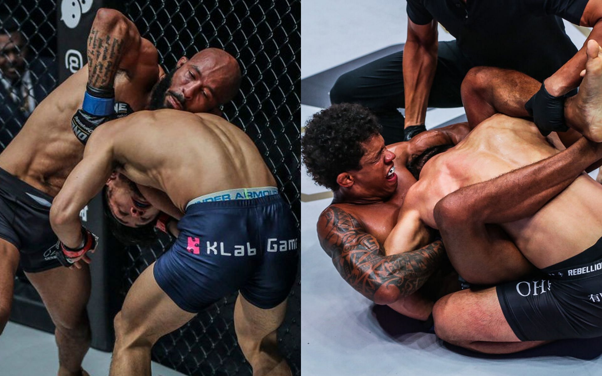 Who did the guillotine better, Demetrious Johnson (L) or Adriano Moraes (R)? | [Photos: ONE Championship]