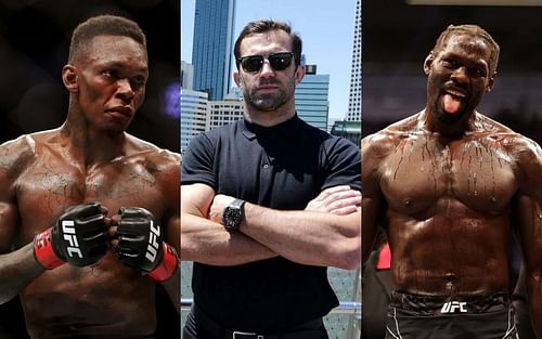 Luke Rockhold(C) predicts Israel Adesanya(L) vs. Jared Cannonier(R) title fight.