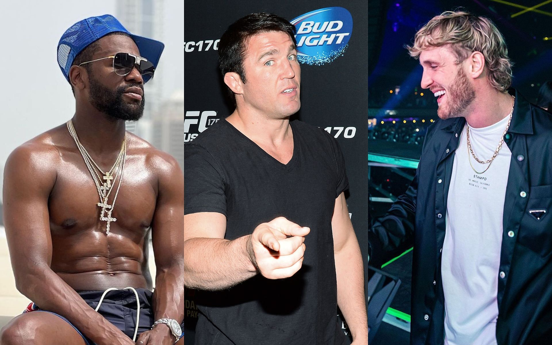 (L to R) Floyd Mayweather, Chael Sonnen, Logan paul [Images via @floydmayweather &amp; @loganpaul on Instagram]