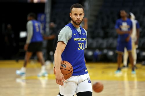 Steph Curry of the Golden State Warriors ahead of NBA Finals Media Day.