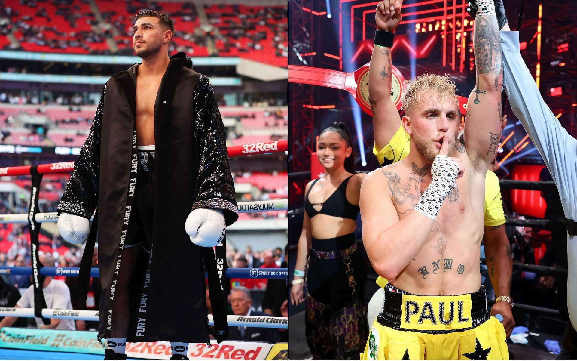 Tommy Fury (L) has begun taking shots at Jake Paul (R) after their fight announcement.