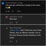 It was certainly a funny moment to many, but one commenter simply had no idea who Poki was (Image via Shrimpkkuno/YouTube)