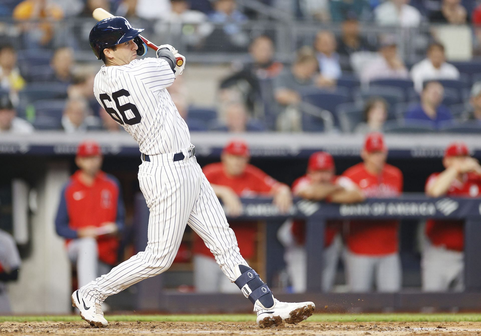 New York Yankees' Kyle Higashioka tosses his bat aside after a hit