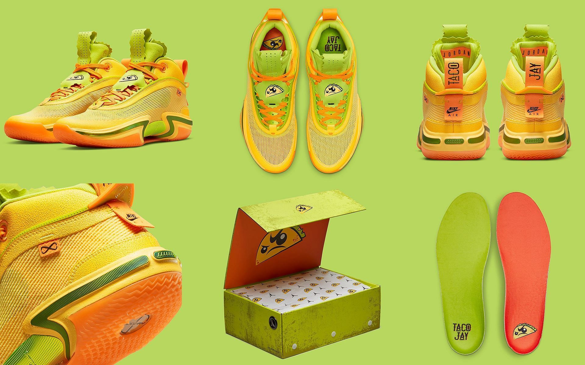 Take a closer look at the Air Jordan 9 Taco Jay shoes (Image via Sportskeeda)