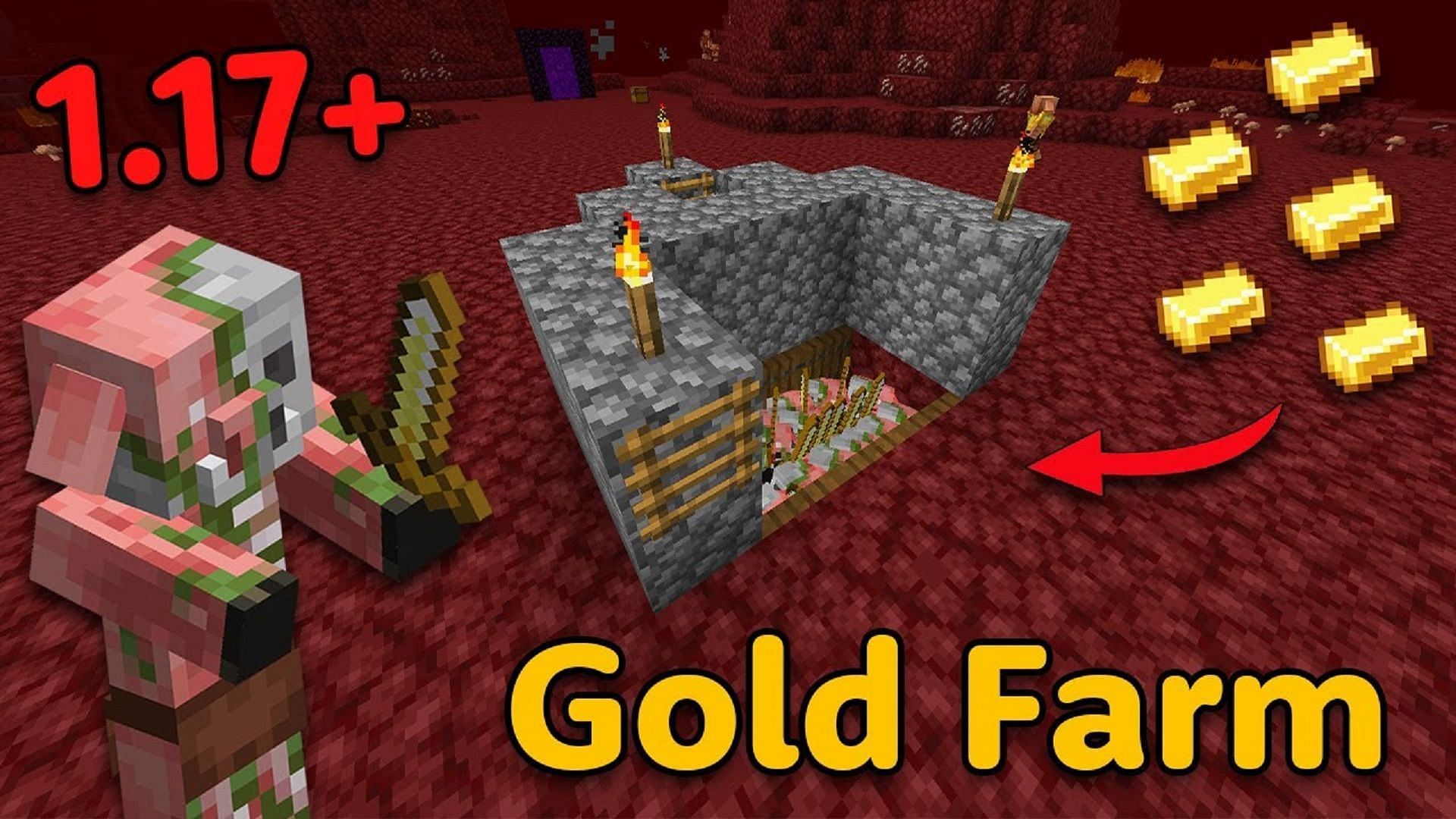Farming zombie piglins in the Nether provides XP and gold (Image via j4kefradz/Youtube)