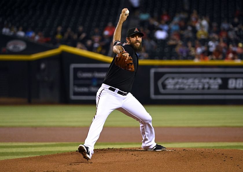 Arizona Diamondbacks starting pitcher Madison Bumgarner reacts