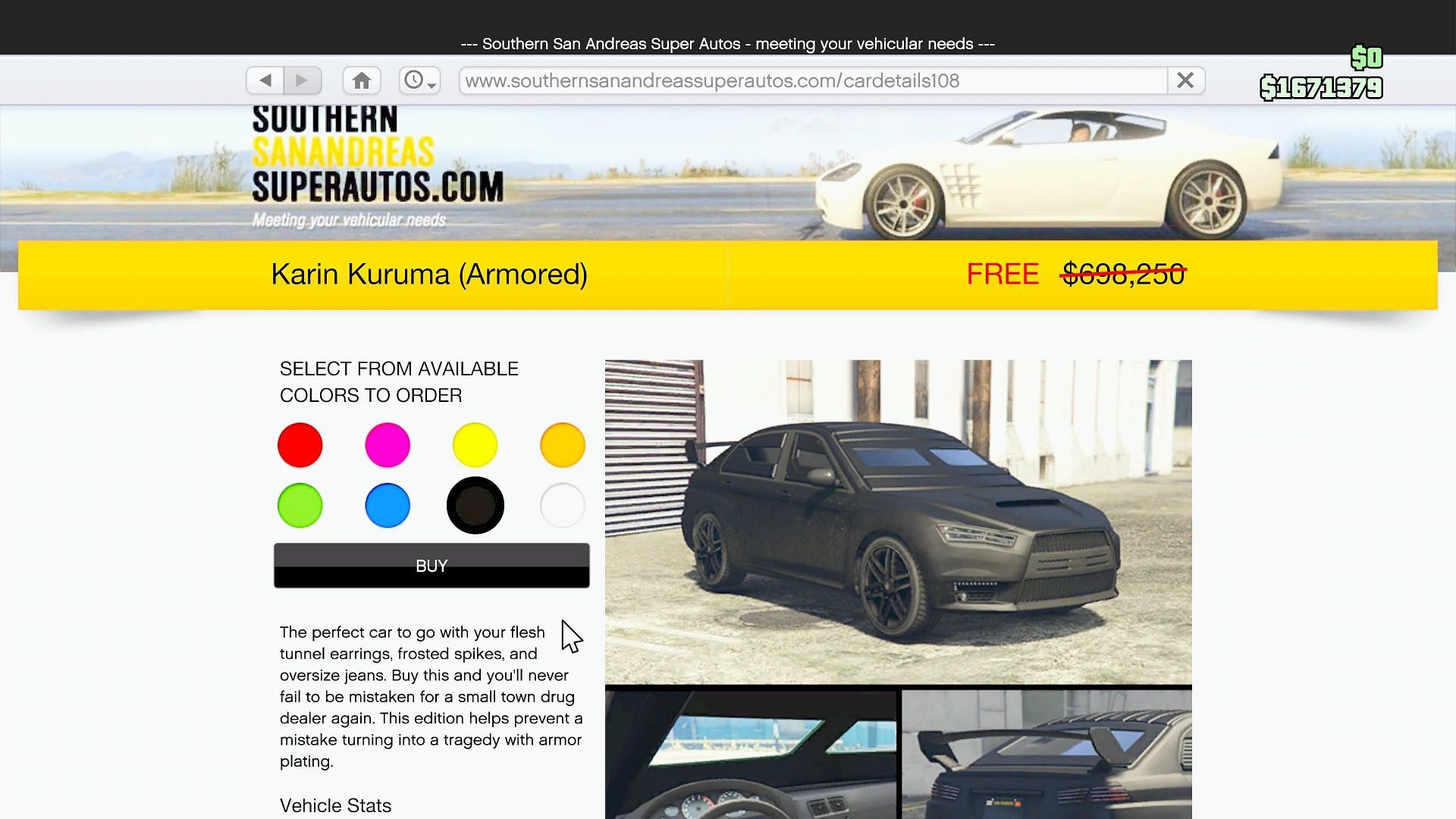 You should see this when buying the car (Image via Rockstar Games)