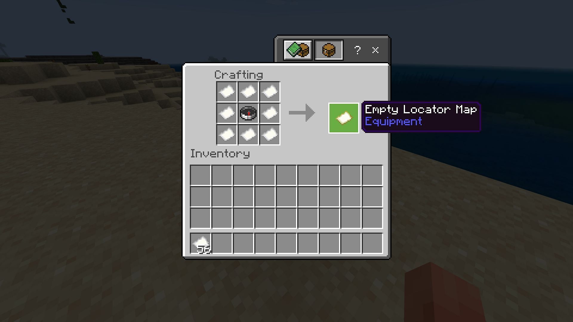 Crafting Table recipe for locator map (Image via Minecraft 1.19)