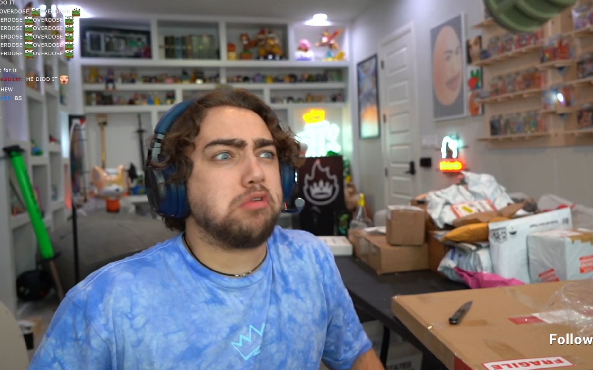 Mizkif ate a handful of BeanBoozled Jellybeans, and it didn&#039;t go well (Image via Mizkif/Twitch)