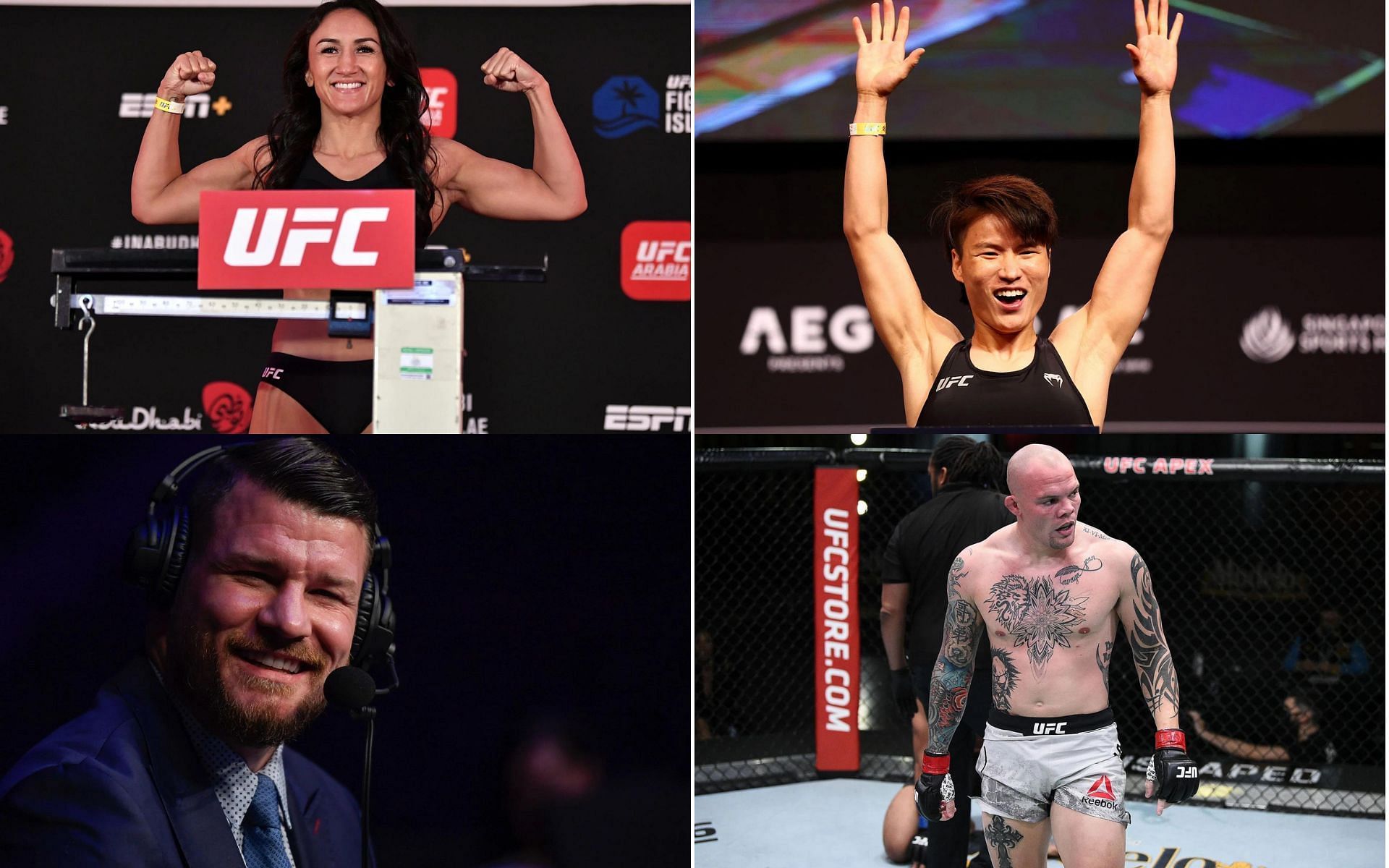 Carla Esparza (Top Left), Zhang Weili (Top Right), Michael Bisping (Bottom Left), and Anthony Smith (Bottom Right) (Images courtesy of Getty)