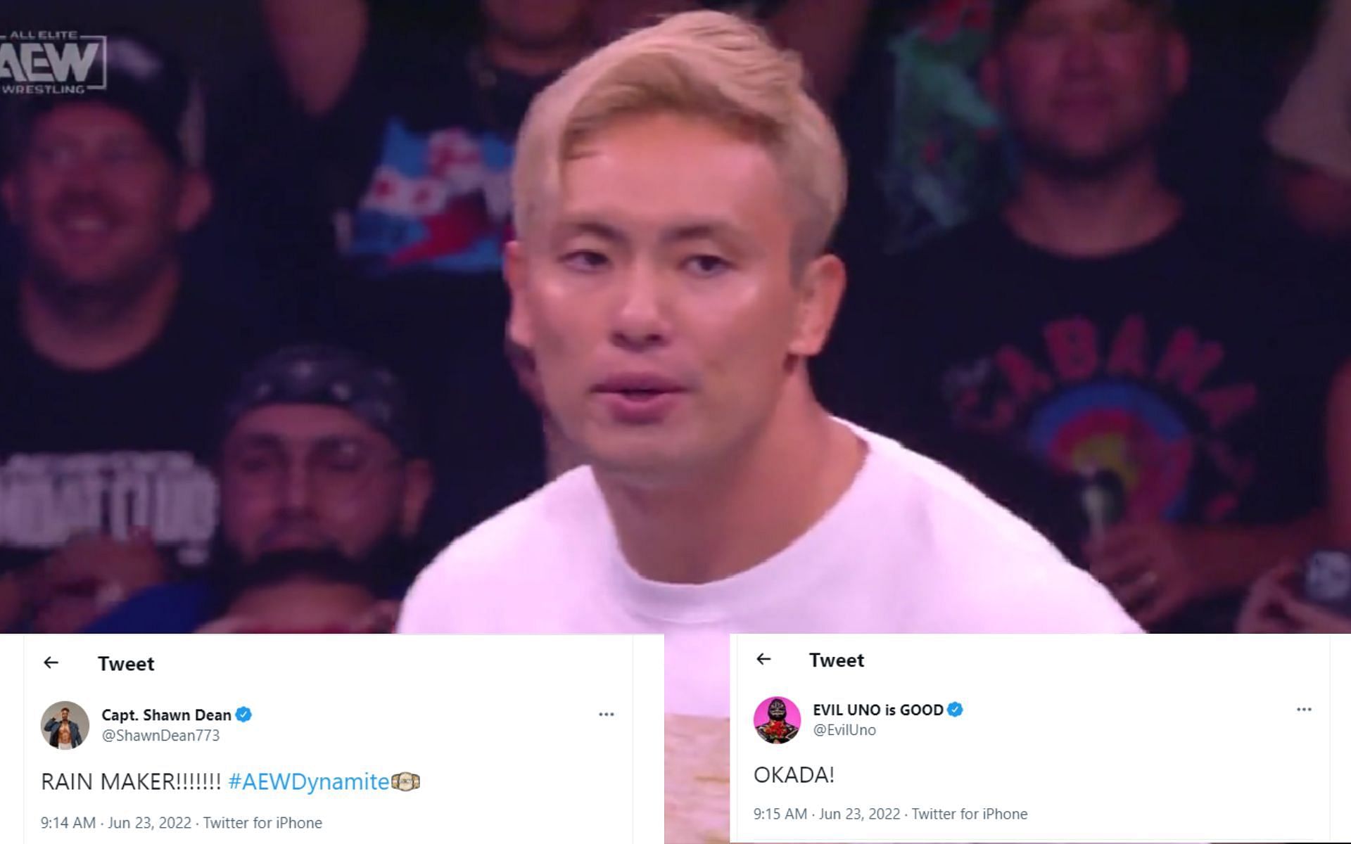 AEW stars Shawn Dean and Evil Uno reacted to Kazuchika Okada&#039;s Dynamite debut.